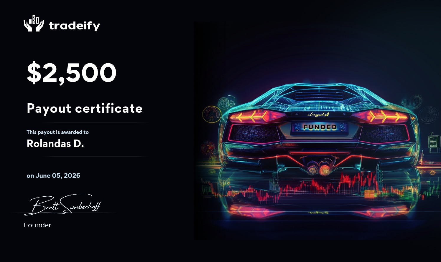 Tradeify payout certificate, 2026